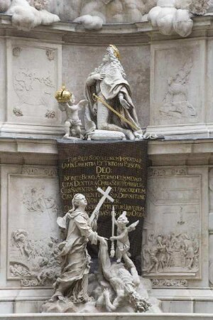 Sieg des Glaubens über die Pest & Kaiser Leopold I. kniend