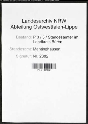 Sterberegister Standesamt Mantinghausen