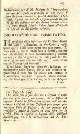 Dichiarazione sul primo fatto