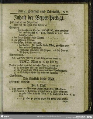 Inhalt der Vesper-Predigt [Am 4. Sontage nach Trinitatis]