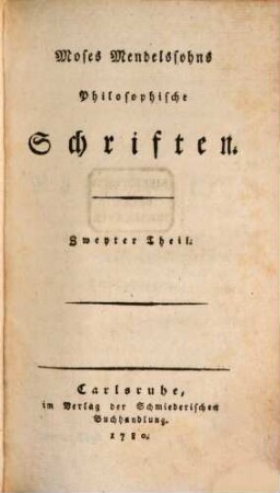 Moses Mendelssohns Philosophische Schriften, 2