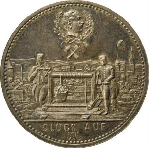 König Friedrich August III. - Besuch der Münzstätte in Muldenhütten am 06.04.1905 (auf 2-Mark-Schrötling)