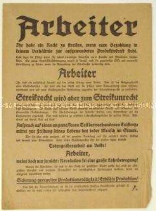 Flugblatt zum Streikrecht im Zuge der Novemberrevolution