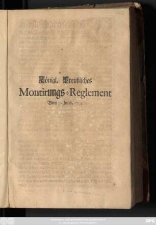 Königl. Preußisches Montirungs-Reglement Vom 30. Junii, 1713.
