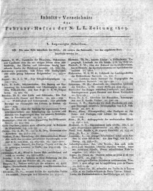 Monatsregister Januar 1809