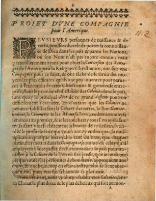 Projet d'une compagnie pour l'Amerique