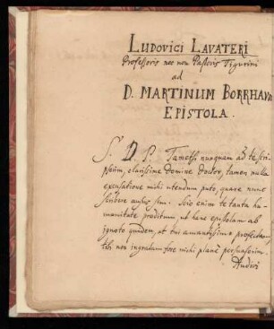 [Brief von Ludwig Lavater an D. Martin Borrhaum]