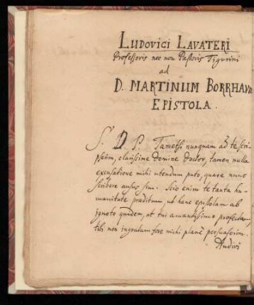 [Brief von Ludwig Lavater an D. Martin Borrhaum]