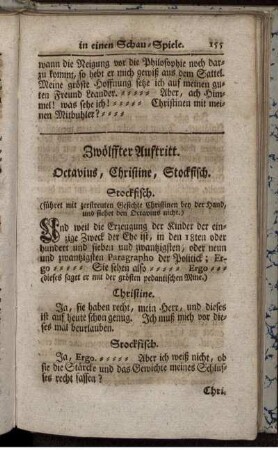 Zwölffter Auftritt. Octavius, Christine, Stockfisch.