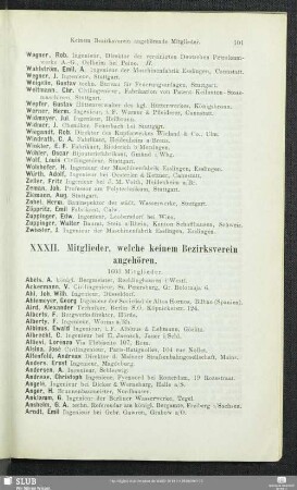 XXXII. Mitglieder, welche keinem Bezirksverein angehören.