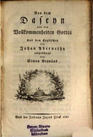 Von dem Daseyn und den Vollkommenheiten Gottes