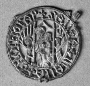 Pilgerzeichen mit der Darstellung Mariens mit Kind und zwei Engeln
