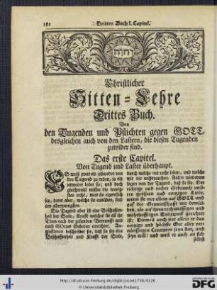Drittes Buch. Von den Tugenden und Pflichten gegen Gott, desgleichen auch von den Lastern, die diesen Tugenden zuwider sind.