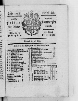 13tes Stück, Ausgabe vom 28. März 1798
