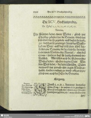 Die XCV. Hochzeitpredig. Ex Ephes.c.5.v.25.26.27.28.29