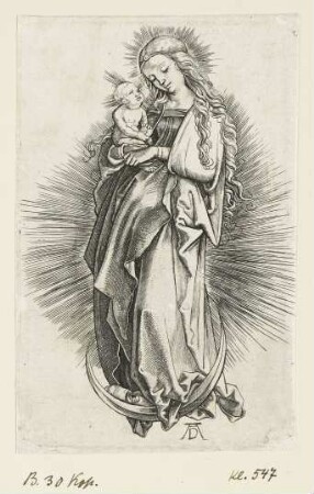 Maria mit langem Haar auf der Mondsichel