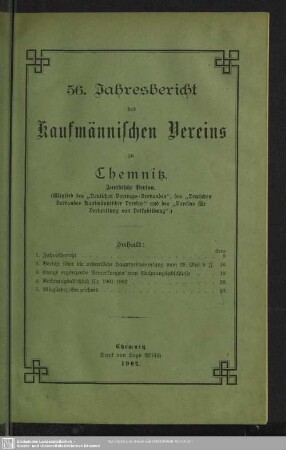 56.1901/02: Jahresbericht des Kaufmännischen Vereins zu Chemnitz