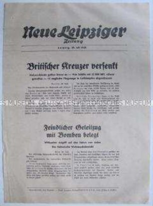 Extrablatt der "Neuen Leipziger Zeitung" zum Luft- und Seekrieg gegen Großbritannien