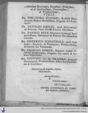 Admodum Reverendis, Clarissimis, Doctissimis, ut et Spectatissimis, Prudentissimis, et Praestantissimis Viris…