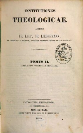 Institutiones theologicae, 2. Complectens theologiam specialem