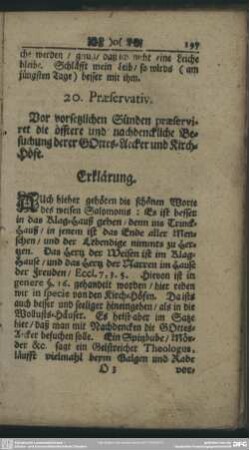 20. Praeservativ. Vor vorsetzlichen Sünden praeserviret die öfftere und nachdenckliche Besuchung derer Gottes-Aecker und Kirch-Höfe