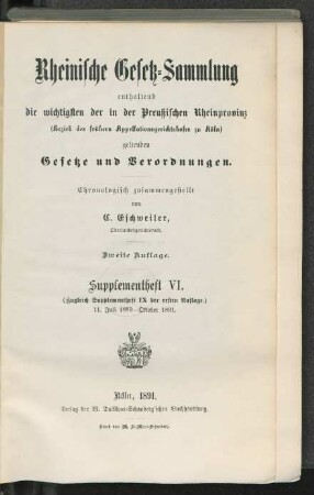 Supplementheft, 6 = Supplement 9 der 1. Auflage: 11. Juli 1889 - Oktober 1891