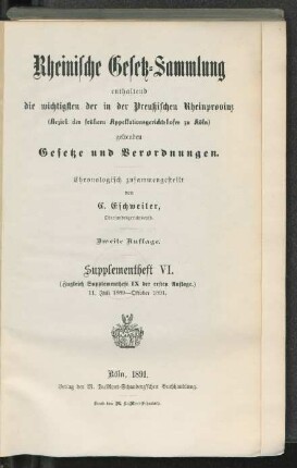 Supplementheft, 6 = Supplement 9 der 1. Auflage: 11. Juli 1889 - Oktober 1891