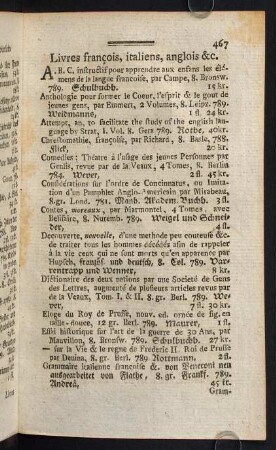 467-470, Livres francois, italiens, anglois &c.