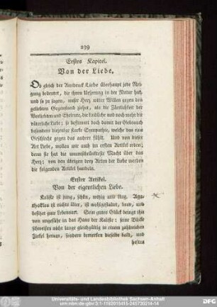 Erstes Kapitel. Von der Liebe.