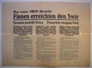 Maueranschlag (OKW-Bericht) aus den besetzten Gebieten der Sowjetunion mit Nachrichten vom Kriegsgeschehen (dreisprachig)