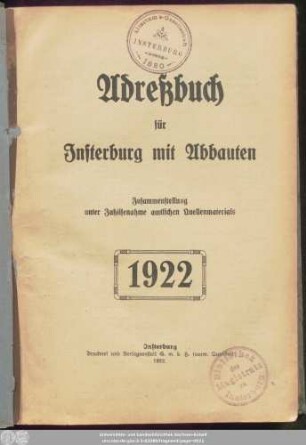 1922: Adressbuch für Insterburg mit Abbauten