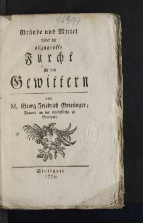 Gründe und Mittel wider die allzugrosse Furcht für den Gewittern