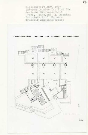 Internationales Institut für deutsche Bildungsarbeit, Berlin-Tiergarten (Diplomarbeit bei Bernhard Hermkes): Grundriss Eingangsgeschoss 1:200