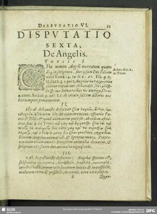 Disputatio Sexta, De Angelis