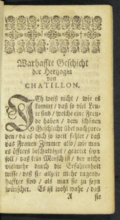 Warhaffte Geschicht der Hertzogin von Chatillon.
