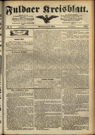 Erste Ausgabe vom Mittwoch, den 30. März 1910.