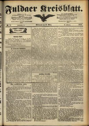Erste Ausgabe vom Mittwoch, den 30. März 1910.