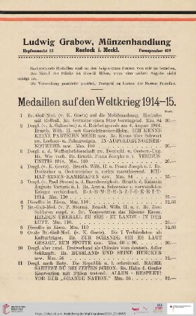 Madaillen auf den Weltkrieg 1914-1915 (Nr. 1-74)