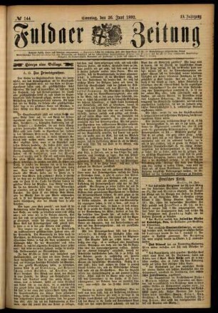 Erste Ausgabe vom Sonntag, den 26. Juni 1892.