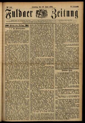 Erste Ausgabe vom Sonntag, den 26. Juni 1892.