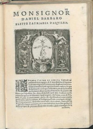 Monsignor Daniel Barbaro Eletto Patriarca D' Aqvileia.