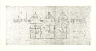 Döllgast, Hans; Neuburg an der Donau (Bayern); Friedhofssiedlung - Grundrisse; Ansichten; Schnitt