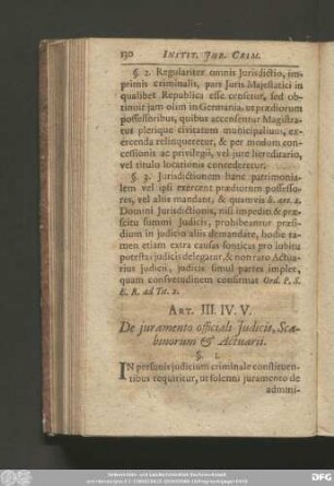 Arti. III. IV. V. De iuramento officiali Iudiciis, Scabinorum & Actuarii.