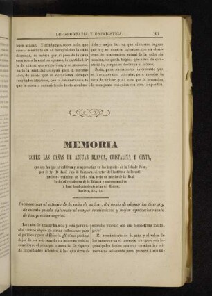 Memoria sobre las Canas de Azúcar blanca, Christalina y Cinta