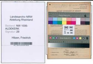 Entnazifizierung Friedrich Hitzen , geb. 03.05.1908 ()
