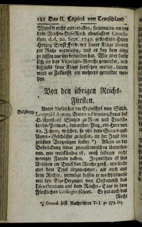Von den übrigen Reichs-Fürsten.