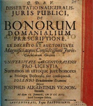 Diss. inaug. iuris publ. de bonorum domanialium praescriptione