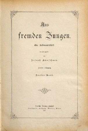 Aus fremden Zungen : Zeitschr. für d. moderne Erzählungslitteratur d. Auslandes, 2,2. 1892