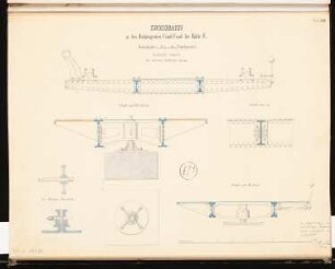 Hochofenanlage mit Verbindungsbahn Schinkelwettbewerb 1863: Drehscheibe: verschiedene Schnitte, Details; Maßstabsleiste
