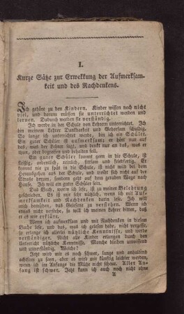 I. Kurze Sätze zur Erweckung der Aufmerksamkeit und des Nachdenkens.